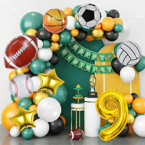 Miniatura 6 de 9 globos deportivos, fútbol, baloncesto, béisbol, voleibol, golf y fútbol, globo de aluminio de Mylar con número de cumpleaños deportivo