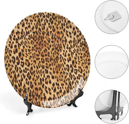 Miniatura 4 de XISUNYA Plato decorativo de 6 pulgadas, placa de cerámica con estampado de animales, diseño de piel de leopardo de animales salvajes, placa