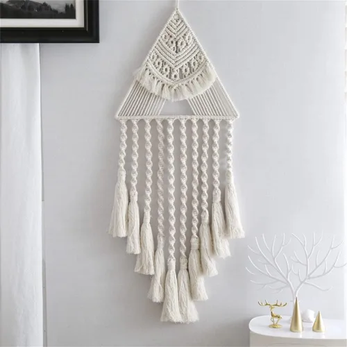 Miniatura 4 de Tapiz de macramé tejido de algodón, estilo bohemio, atrapasueños, decoración de pared, 10.5 x 28 pulgadas