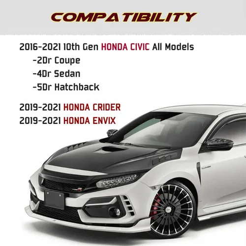 Miniatura 7 de Tapas de espejo para Honda Civic de 10ª generación 2016-2021 Sedan Coupe Hatchback Crider Envix de fibra de carbono real, estilo Mugen, puerta