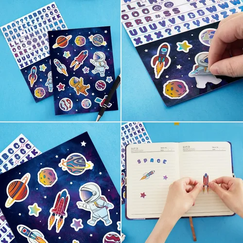 Miniatura 6 de WERNNSAI Diario Luminoso Espacial para Niños, Diario Secreto con Llaves de Cerradura, Cuaderno de Diario con Bolígrafo y Calcomanías, Regalo
