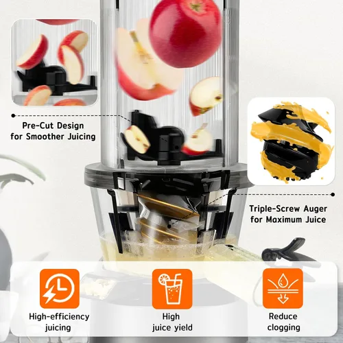 Miniatura 4 de Exprimidores de prensa en frío, exprimidor lento de masticación eléctrica HYSapientia para verduras y frutas, potente motor, sistema autoprecortado