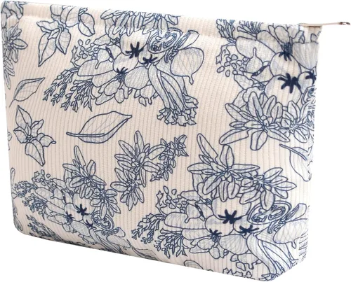 Miniatura 28 de Bolsas de cosméticos para mujer, bolsa de cosméticos de pana, bolsos estéticos para mujer, bolsos de mano con puntos sonrientes, organizador
