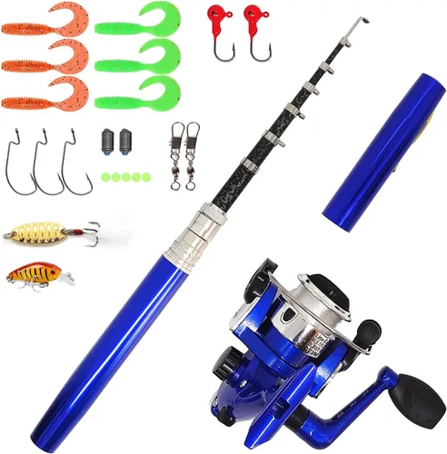 Miniatura 10 de Kits de caña de pescar portátil y pequeña caña de pescar, de 38 pulgadas y 55 pulgadas, kits de caña de pescar telescópica compacta para todas