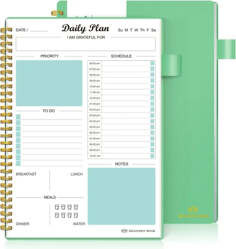 Planificador Diario Sin Fecha, Cuaderno de Lista de Tareas Pendientes con Calendarios de Horarios por Horas para Comidas, Cuaderno Organizador de