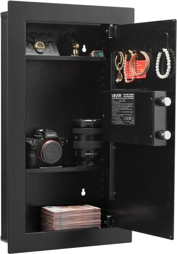 Miniatura 10 de VEVOR Caja fuerte de pared oculta de 3 niveles con huella digital, contraseña, llave y perilla giratoria, Q235 caja de pared de acero laminado