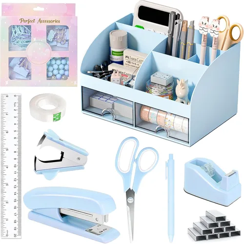 Miniatura 8 de COMFYROOM Accesorios de escritorio rosa con soporte para bolígrafos, organizadores de escritorio y accesorios de oficina rosa para mujeres