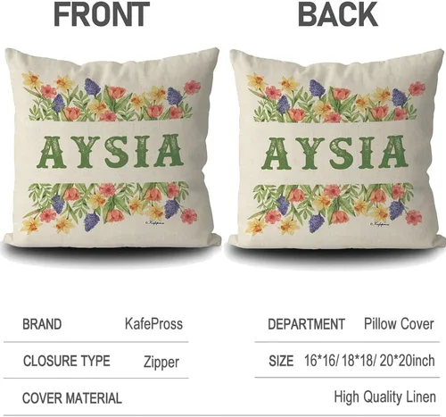 Miniatura 2 de Custom Gifts Bloom Flowers Green Leaves Personalized Floral Pillowcase with Name, 16x16 Inch Double Sided, Spring Summer Flower Pillow Cover Gifts