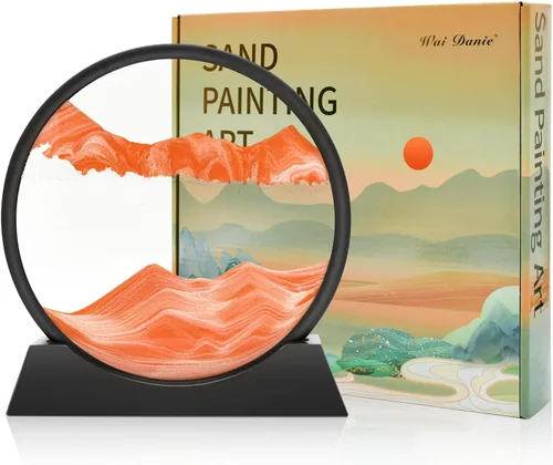 Miniatura 24 de Wai Danie - Cuadro de arena movediza 3D con forma de reloj de arena de mar profundo, pintura de movimiento líquido con marco de arena fluida Oro