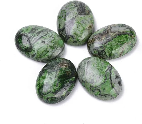 Miniatura 8 de Fashewelry 50 cabujones de piedra preciosa natural ovalada de aventurina verde con parte trasera plana, 0.551 x 0.394 in, cuentas de cristal