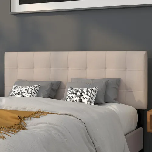 Miniatura 31 de BizChair Cabecero tapizado acolchado de tamaño matrimonial en tela negra Negro