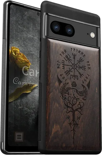 Carveit Funda de madera para Pixel 7 [madera natural y TPU suave negro] a prueba de golpes, funda de madera única y elegante compatible con Google