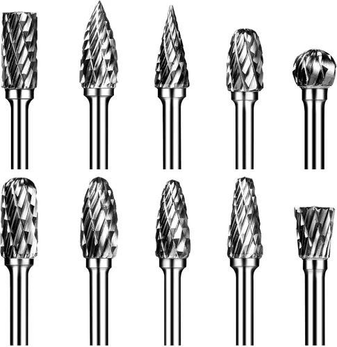 Juego de fresas de carburo, brocas para amoladora, 10 piezas de vástago de 1/8 de pulgada de doble corte, juego de rebabas rotativas de carburo de