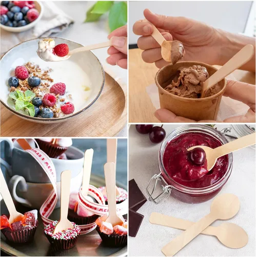 Miniatura 7 de LotFancy Mini Cucharas de Madera, Paquete de 100, 4 Pulgadas de Largo, Cucharas Desechables de Degustación y Muestreo, Cucharas Degustadoras