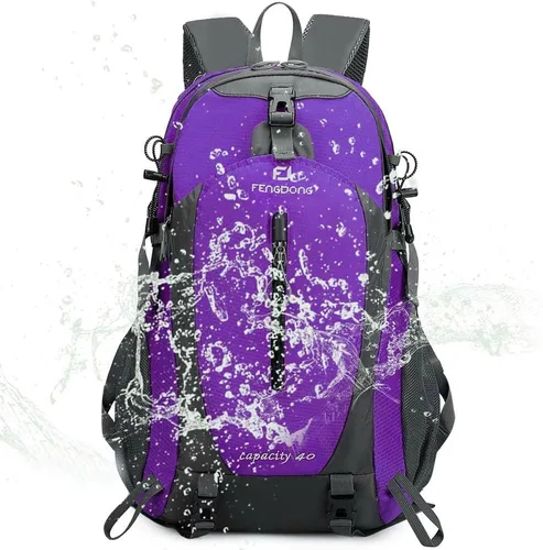 Miniatura 3 de Fengdong Mochila de viaje impermeable y ligera para senderismo, acampadas, de 40 L, para hombres y mujeres A6-morado.