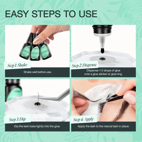 Miniatura 6 de LASHVIEW - Pegamento para extensiones de pestañas, 0.3 seg de secado rápido, permanencia de 6-8 semanas, adhesivo negro profesional, pegamento