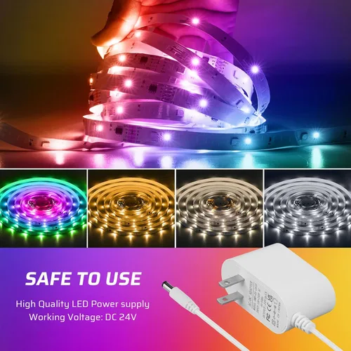 Miniatura 3 de RGBWW+IC - Tira de luces LED de 50 pies, regulable multicolor + 3000K-6500K luces LED con control remoto y aplicación, cinta LED autoadhesiva