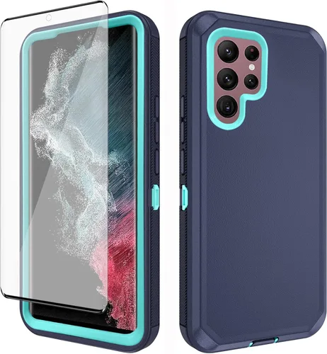 Asuwish Funda de teléfono para Samsung Galaxy S22 Ultra 5G con protector de pantalla de vidrio templado y cubierta para celda, híbrida a prueba de