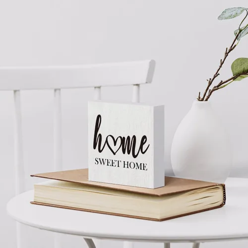 Miniatura 6 de mmiishe Letrero decorativo de madera para la familia, decoración de la sala de estar, decoración rústica de casa de campo, para estante de 5 x 5
