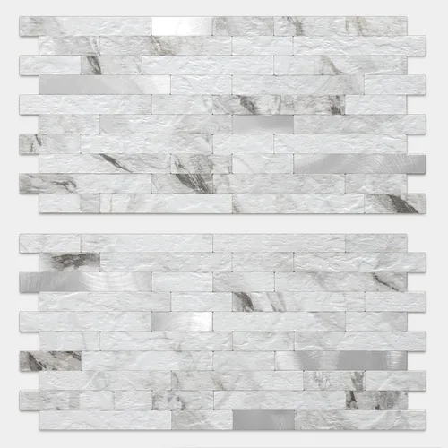 Miniatura 15 de DICOFUN - Azulejo adhesivo de loseta en muro para la cocina, piedra faxu gris claro, PVC con metal mixto, 1 lámina