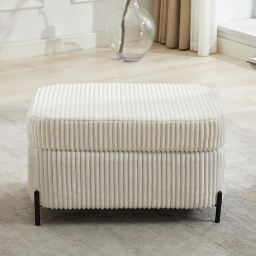 Miniatura 4 de Otomana redonda con patas de metal negro, reposapiés de 22.05 pulgadas de ancho, reposapiés tapizado para sala de estar, dormitorio, entrada