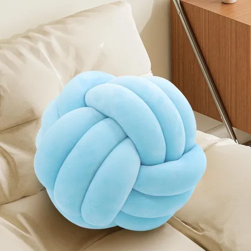 Miniatura 14 de Almohada Bola de Nudo Gris, Almohada Decorativa Hecha a Mano, Cojín Redondo Suave Anudado para Sofá y Dormitorio, Linda Decoración del Hogar