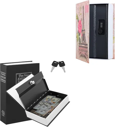 KYODOLED Caja fuerte de metal portátil con cerradura de llave, libro secreto oculto, libro secreto seguro, libro de desviación con diccionario, 9.5
