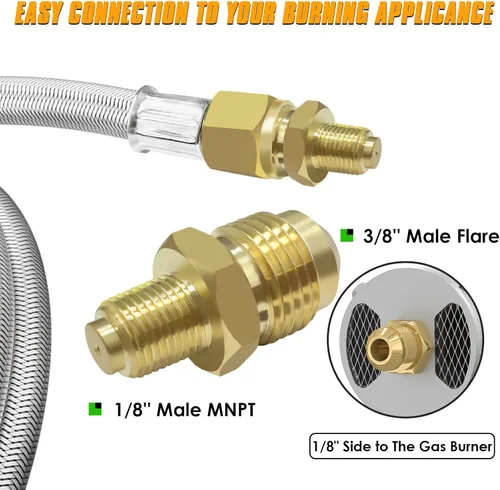 Miniatura 6 de Manguera de propano de 5 pies con regulador para tanque de propano, regulador de alta presión ajustable de 0-30 PSI con manómetro 0~60 PSI indicador