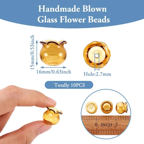 Miniatura 6 de FASHEWELRY 10 piezas Tapas de Flores de Vidrio Hechas a Mano Cuentas Florales de Cristal Transparentes en Forma de Trompeta Espaciadores de Flores a