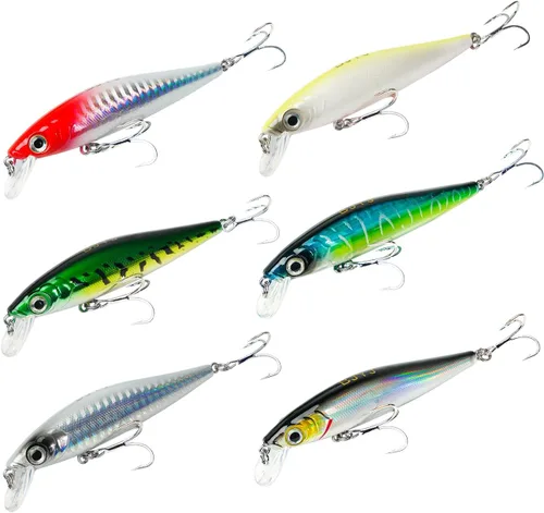 Miniatura 10 de Señuelos flotantes, señuelos de arrastre con ganchos agudos BKK 1/0 # 4X y 5 sonajeros de acero. Acción realista atrae a los peces. Ideal para agua
