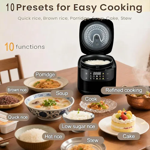 Miniatura 3 de Mini olla arrocera inteligente portátil, 2L, 5 tazas cocidas/3 tazas sin cocinar, arrocera antiadherente de 400 W, temporizador con retraso de 24
