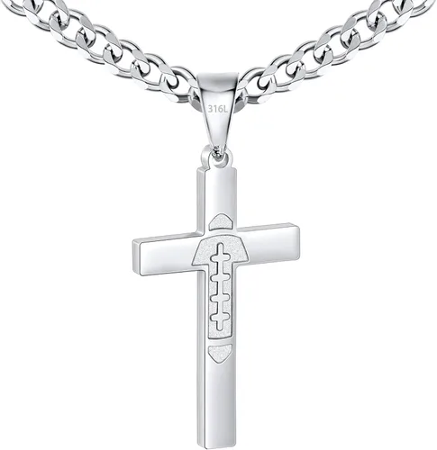 Miniatura 12 de Avotto Collar de cadena de cruz de acero inoxidable 316L para hombres y niños, cadena cubana resistente que no se decolora con colgante de cruz
