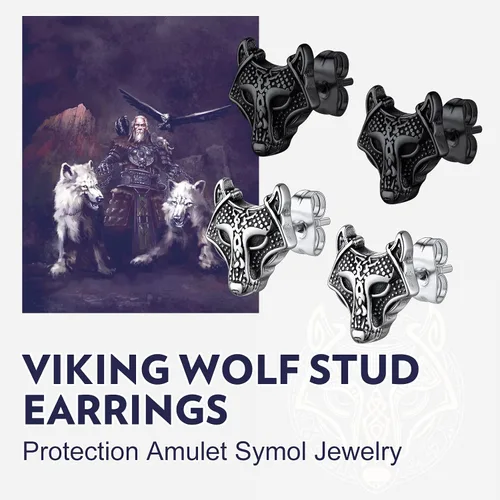 Miniatura 5 de Bandmax Aretes vikingos para mujeres y hombres, aretes de acero inoxidable, nudo celta vikingo, cruz celta, calavera de cuervo, amuleto