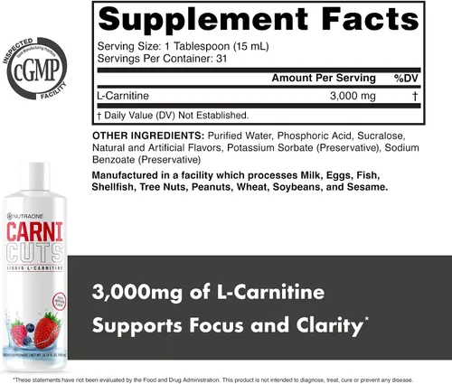 Miniatura 5 de Suplemento líquido Carnicuts L-carnitina de NutraOne sin estimulantes* (Berry Blast - 32 porciones)
