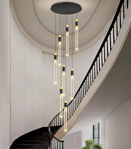 Miniatura 15 de Lámpara de araña moderna de 118 pulgadas con 12 luces para sala de estar, luminaria LED regulable para entrada, luz de techo alto, iluminación