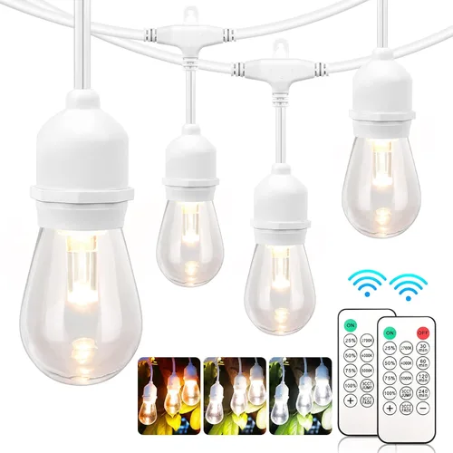 Miniatura 10 de Mlambert Luces de Cadena LED Regulables de 3 Colores para Exteriores con Controles Remotos, Enchufables 96 Pies (2x48 Pies) Luces LED Impermeables