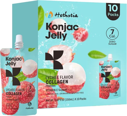 Miniatura 10 de Hethstia Konjac Jelly sabor a uva verde, 10 bolsas, gelatina de uva bebible con péptidos de colágeno, 7 Kcal, sin azúcar, sin gluten, keto, vegano