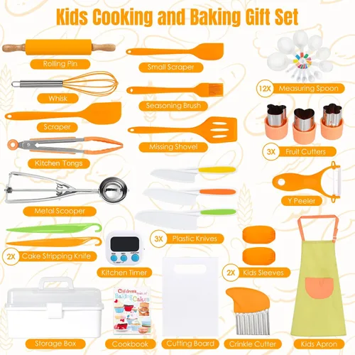 Miniatura 2 de Juegos de Cocina para Niños Reales, Juego de Cocina y Horneado para Niños con Estuche de Almacenamiento y Temporizador, Cuchillos Seguros