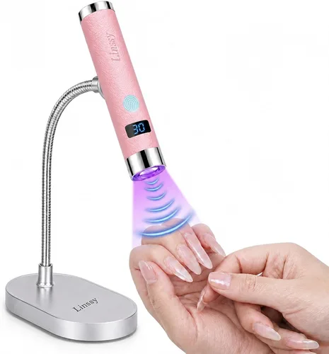 Linssy - Mini luz UV para uñas con sensor automático y soporte de cuello de cisne, lámpara de uñas inalámbrica portátil con pantalla LCD, luz UV de