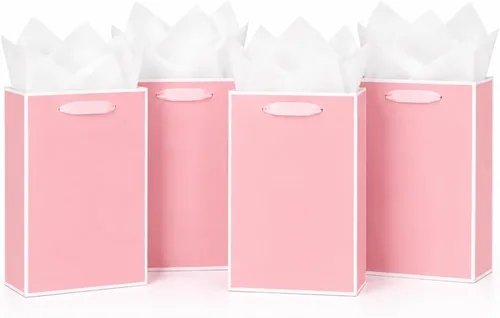 Miniatura 24 de 10 bolsas de regalo con papel de seda de 8 x 4 x 11 pulgadas. Kraft 8