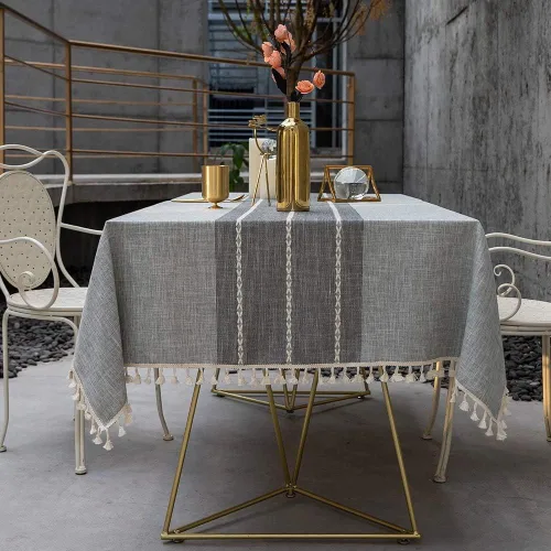 Miniatura 3 de Joy - Mantel textil de algodón lavable con flecos, que no se arruga para exterior e