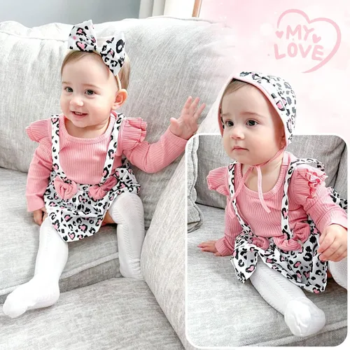 Miniatura 2 de Unutiylo Ropa de bebé recién nacida prematura con tirantes, traje de otoño e invierno, traje de manga larga con volantes