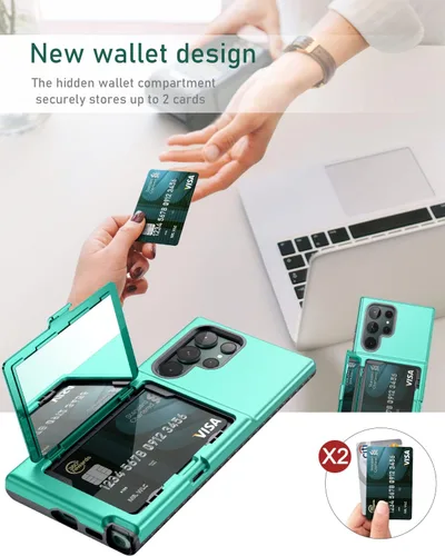 Miniatura 5 de WeLoveCase Funda Cartera para Samsung Galaxy S22 Ultra con Portador de Tarjetas de Crédito y Espejo Oculto, Protección Completa Resistente a Golpes