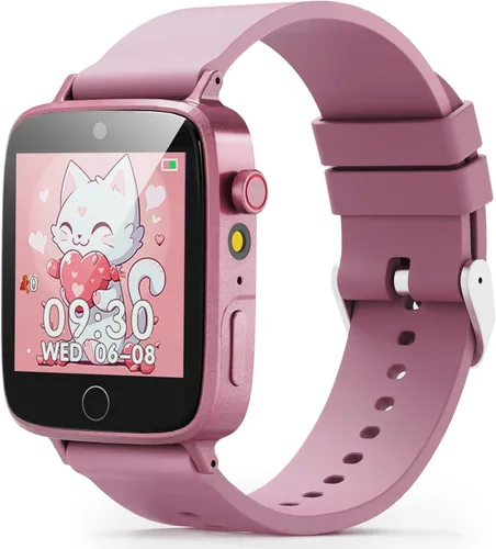 ZUODUN Relojes Inteligentes para Niñas de 4 a 12 Años, Reloj Inteligente para Niños con Cámara, 26 Juegos de Rompecabezas, Reloj Despertador, Rosa