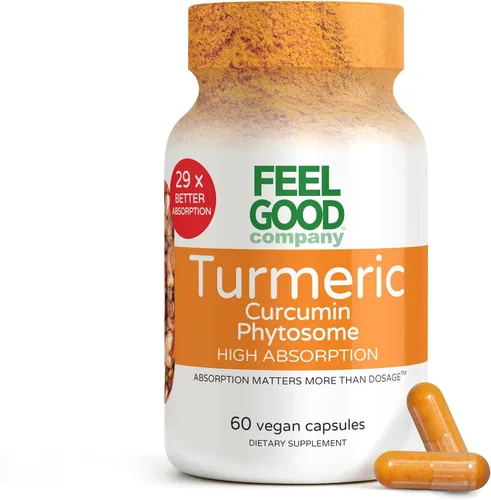 FeelGood Superfoods - Cápsulas de curcumina de cúrcuma - Ultra alta absorción - 60ct - 1000mg por porción