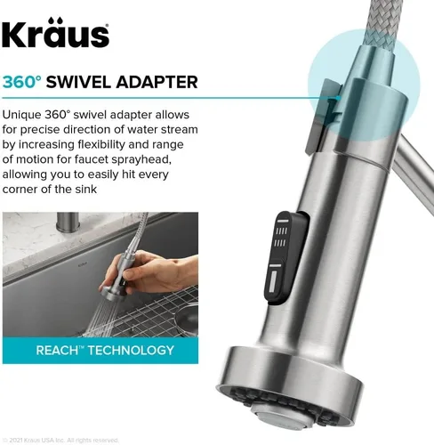Miniatura 12 de Kraus Bolden 2-en-1 Grifo de cocina de estilo comercial con filtro de agua monomando extraíble para ósmosis inversa o sistema de filtración de agua