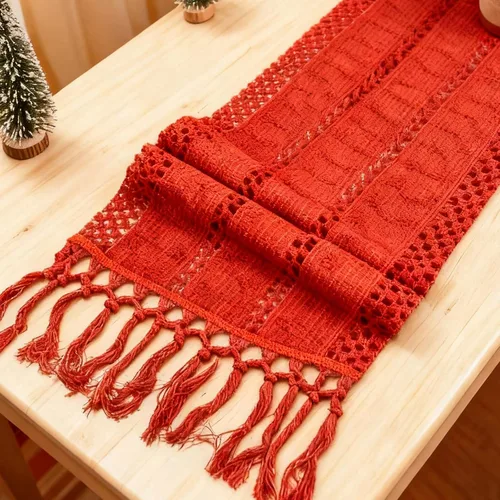 Miniatura 24 de Niviy Caminos de Mesa Bohemios de 120 Pulgadas de Largo Camino de Mesa de Macramé de Granja de Algodón y Lino Tejido Caminos de Mesa para Mesa