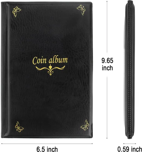 Miniatura 7 de Álbum de monedas de 150 bolsillos, libro de colección de monedas de recuerdo, ideal para pasaporte presionado, coleccionista de monedas de Negro