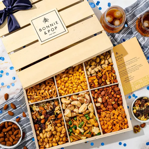 Miniatura 6 de Cesta de regalo para el día del padre, cesta de regalo de nueces en caja de madera reutilizable, opción de regalo saludable, caja de comida gourmet