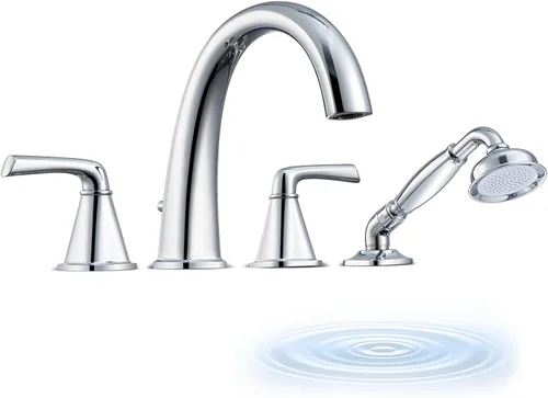 Miniatura 11 de Grifo de bañera romana de alto flujo con ducha de mano, grifo de bañera de montaje en cubierta mate negro de 4 agujeros con válvula, grifos